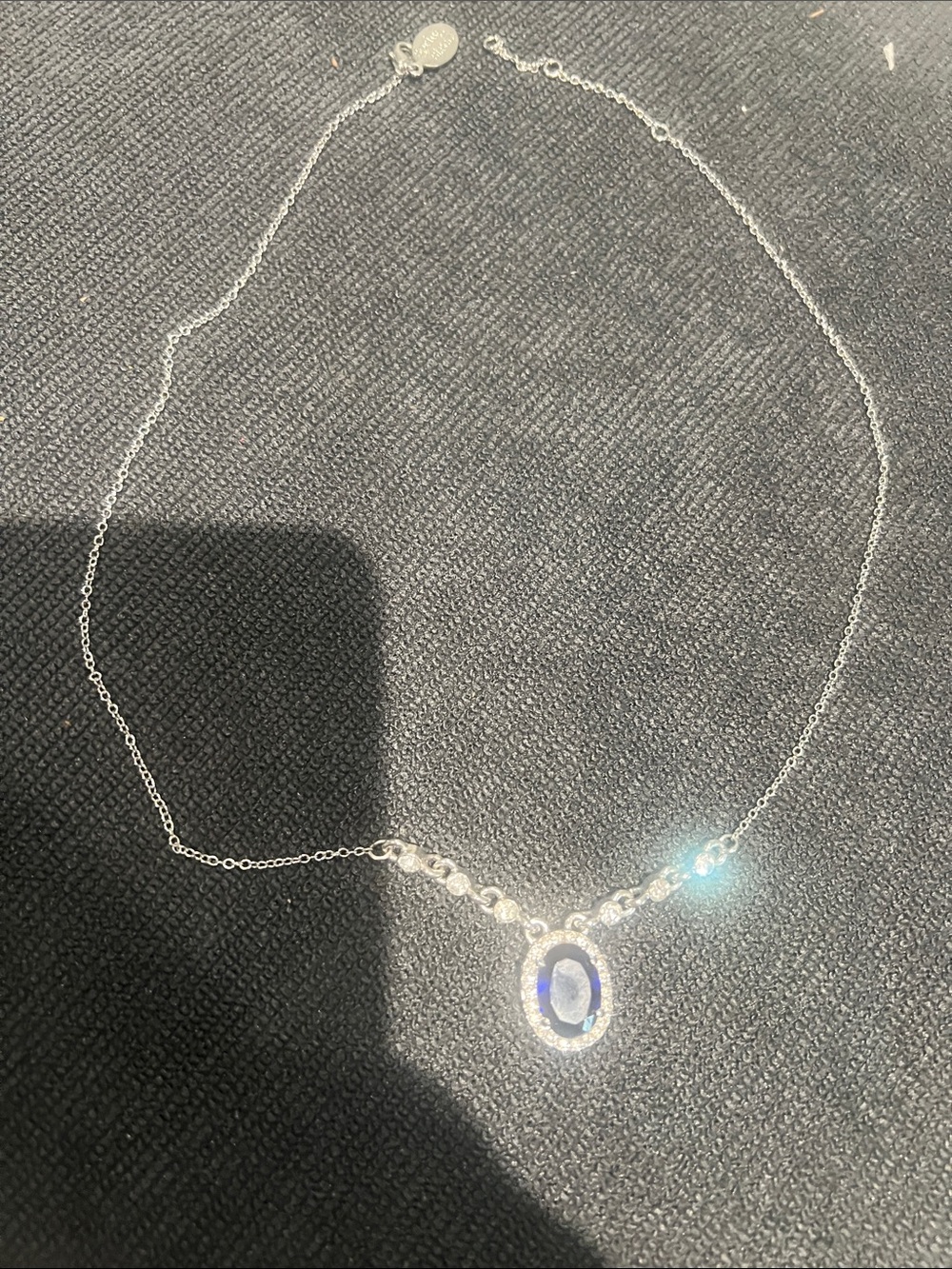 Spring Street Silver Necklace with Blue Oval Pendant
